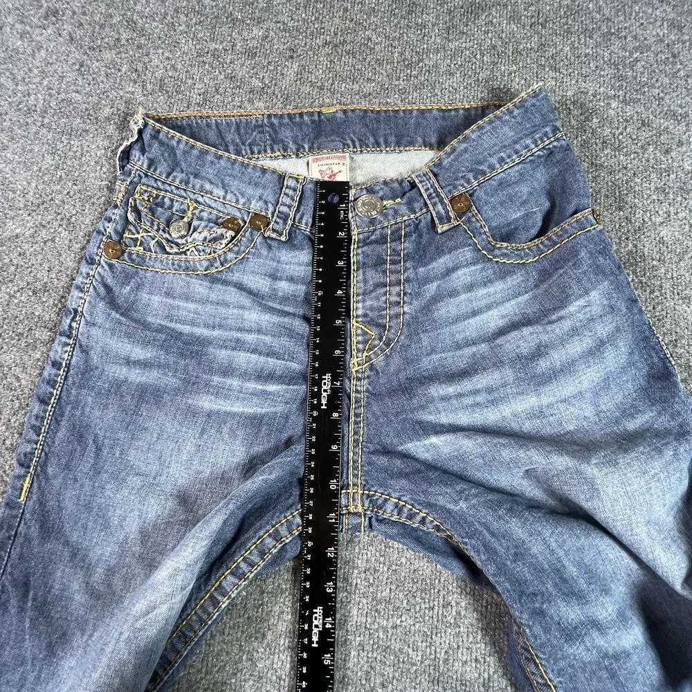 True Religion Bermuda Short Men's 30 Blue Cotton Denim Frayed-Hem Faded Workwear